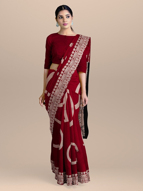 

BharatSthali Red Printed Handloom Pure Cotton Saree