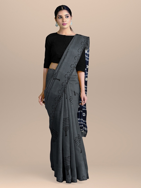 

BharatSthali Grey Printed Handloom Pure Cotton Saree