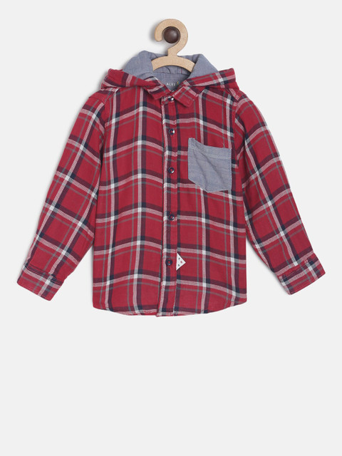 

TALES & STORIES Boys Maroon & Navy Blue Regular Fit Checked Casual Shirt
