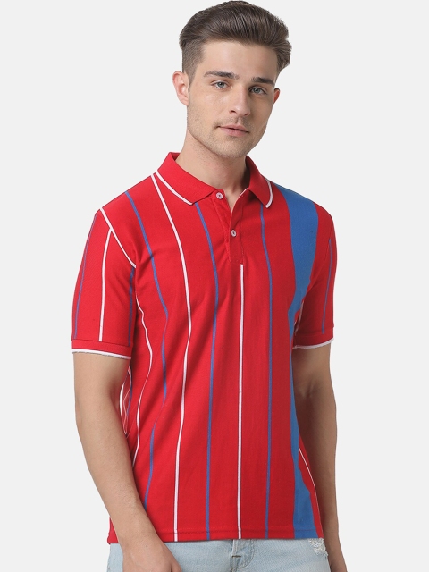 

Campus Sutra Men Red & Blue Striped Polo Collar T-shirt
