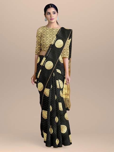 

BharatSthali Black & Beige Silk Cotton Printed Saree