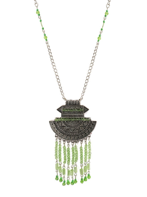 

Tokyo Talkies Silver-Plated Handcrafted Oxidised Green Beads Necklace