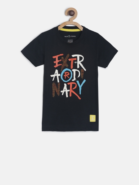 

TALES & STORIES Boys Black Printed Round Neck T-shirt