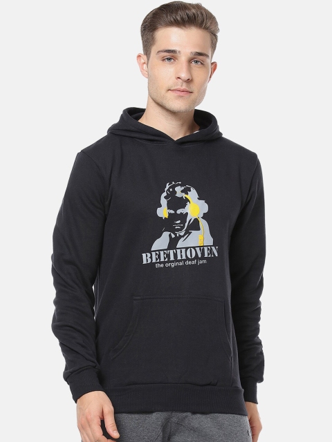

Campus Sutra Men Black Printed Hooded Sweatshirt
