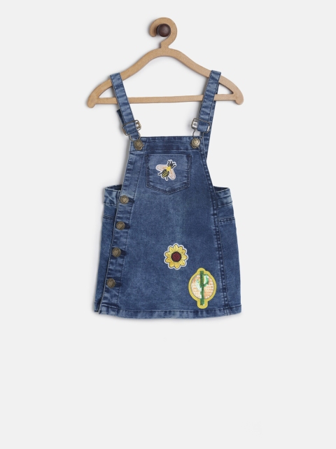 

TALES & STORIES Girls Blue Denim Embroidered Pinafore Dress