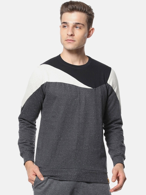 

Campus Sutra Men Charcoal Grey & Black Colourblocked Sweatshirt