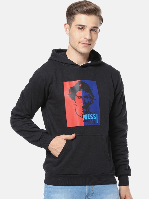 

Campus Sutra Men Black Printed Hooded Sweatshirt