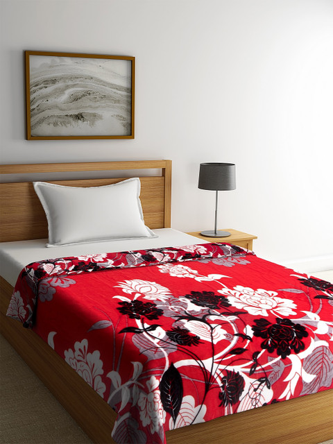 

NEUDIS Red & Brown Floral AC Room 210 GSM Single Bed Blanket