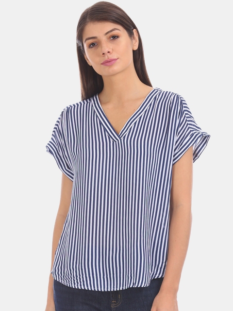 

GAP Women Blue & Off-White Striped Top