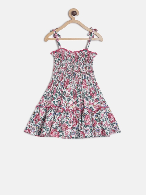 

TALES & STORIES Girls White & Pink Printed Fit and Flare Dress