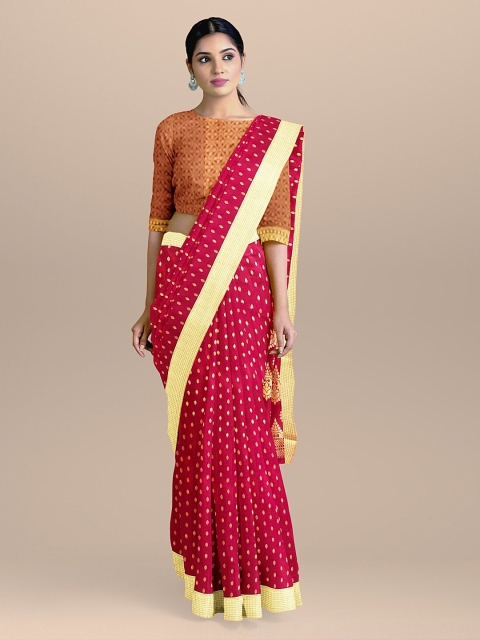 

BharatSthali Red & Beige Silk Cotton Woven Design Banarasi Saree