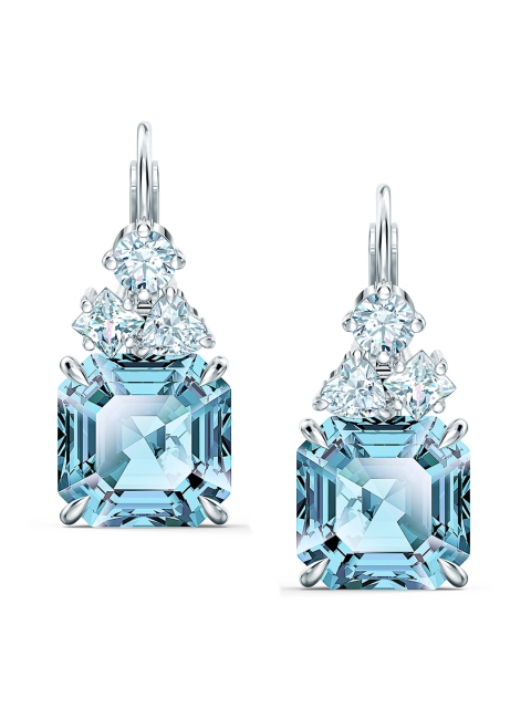 

Sparkling Rhodium-Plated Silver-Toned & Blue Pierced Earrings