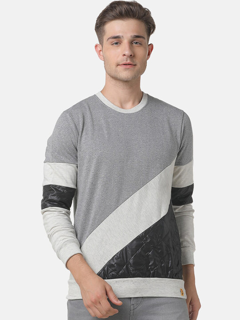 

Campus Sutra Men Grey Striped Sweatshirt