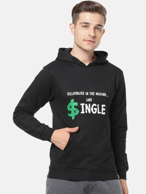 

Campus Sutra Men Black & White Printed Hooded Sweatshirt