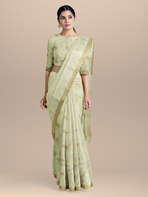 

BharatSthali Beige & Green Pure Cotton Woven Design Saree