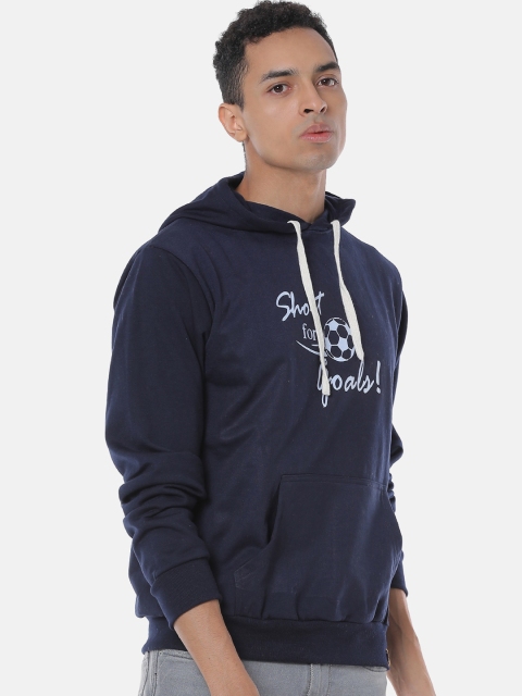 

Campus Sutra Men Navy Blue Printed Hooded Sweatshirt