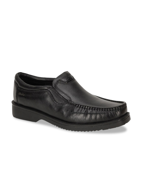 

Bata Men Black Solid Leather Formal Slip-Ons