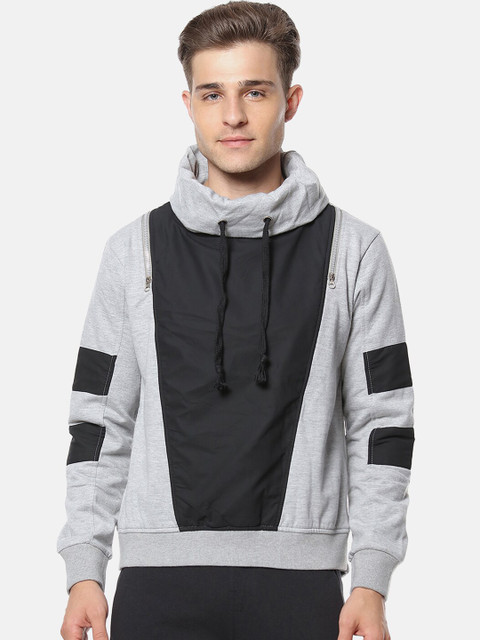 

Campus Sutra Men Grey & Black Colourblocked Sweatshirt