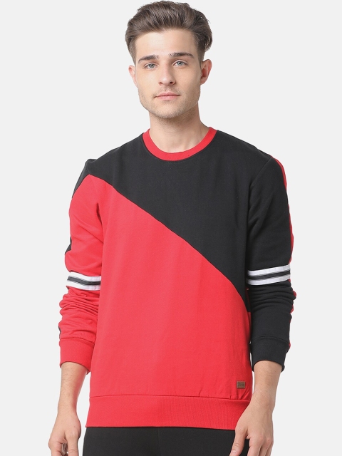 

Campus Sutra Men Coral Pink & Black Colourblocked Sweatshirt