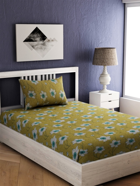 

EverHOME Green & Blue Floral 144 TC Cotton 1 Single Bedsheet with 1 Pillow Cover