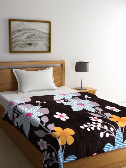 

NEUDIS Brown & Blue Floral AC Room 210 GSM Single Bed Blanket