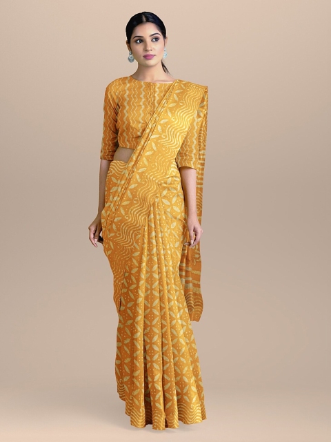 

BharatSthali Yellow Printed Pure Cotton Handloom Saree