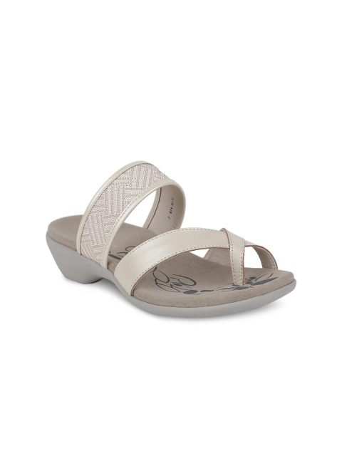 

Hush Puppies Women Silver-Toned Textured Leather Open Toe Flats