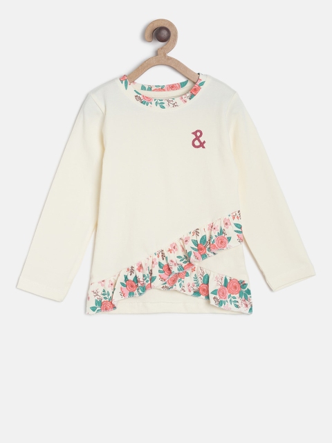 

TALES & STORIES Girls Off-White Printed Round Neck T-shirt