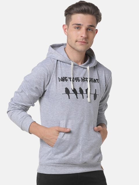 

Campus Sutra Men Grey Printed Hooded Sweatshirt