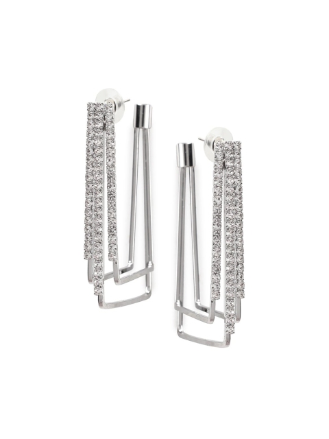 

TOKYO TALKIES X rubans FASHION ACCESSORIES Silver-Toned CZ-Studded Geometric Drop Earrings
