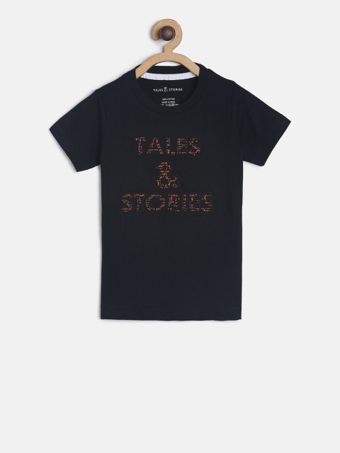 

TALES & STORIES Boys Black Printed Round Neck T-shirt