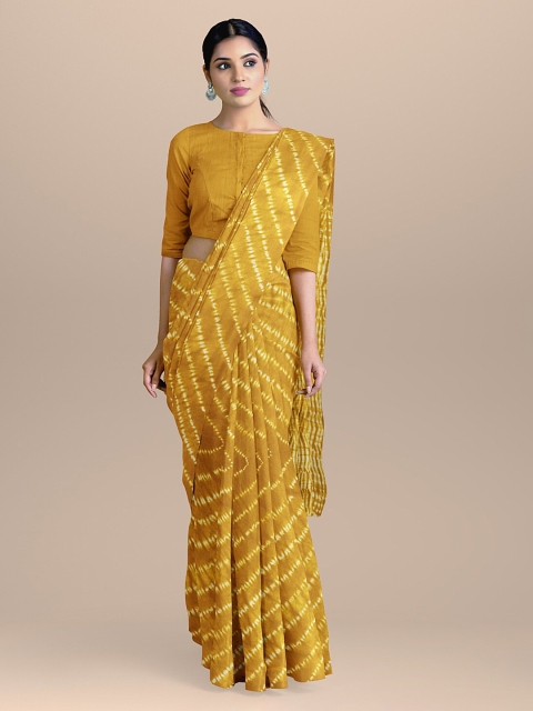 

BharatSthali Yellow Shibori Print Pure Cotton Handloom Sustainable Saree