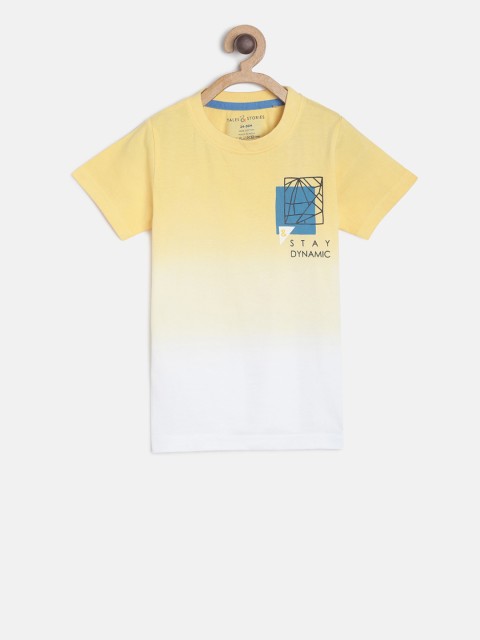 

TALES & STORIES Boys Yellow & White Colourblocked Round Neck T-shirt