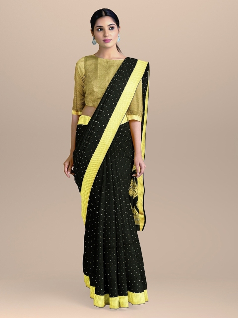 

BharatSthali Black & Gold-Coloured Silk Cotton Woven Design Saree
