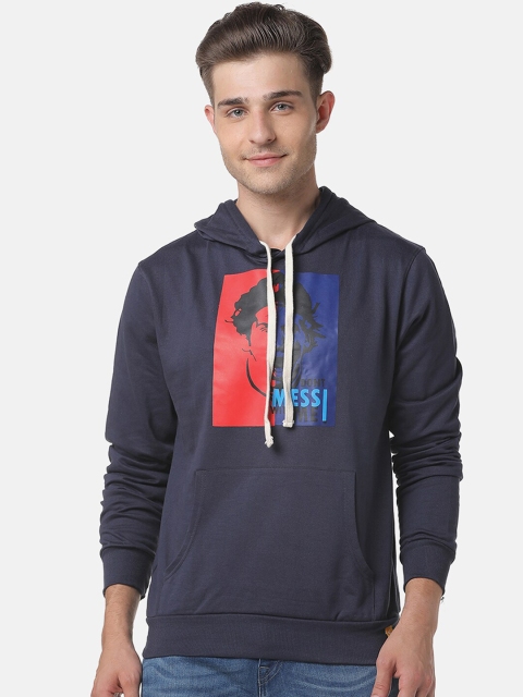 

Campus Sutra Men Navy Blue Printed Hooded Sweatshirt