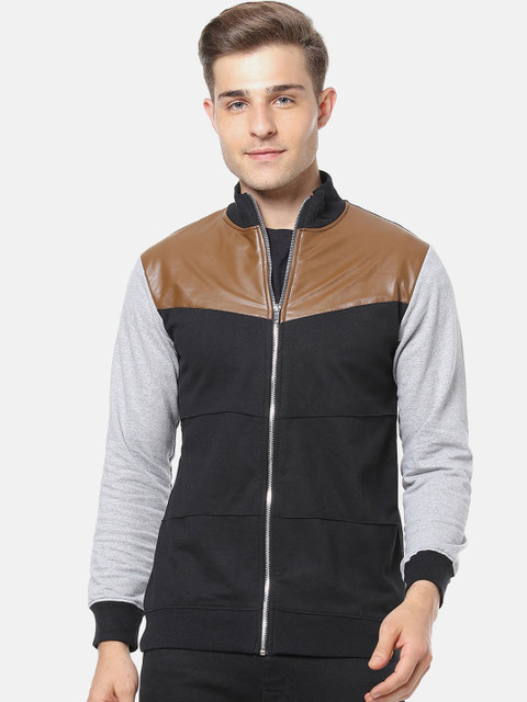 

Campus Sutra Men Black & Brown Colourblocked Bomber Jacket