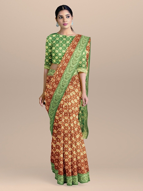 

BharatSthali Maroon & Green Silk Cotton Woven Design Banarasi Saree