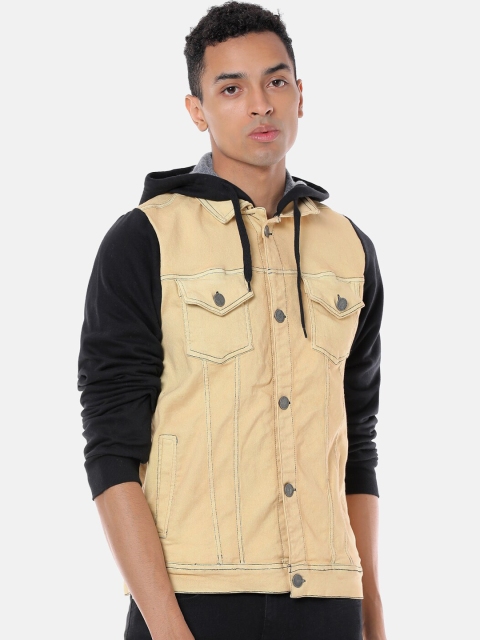

Campus Sutra Men Yellow & Black Colourblocked Windcheater Denim Jacket