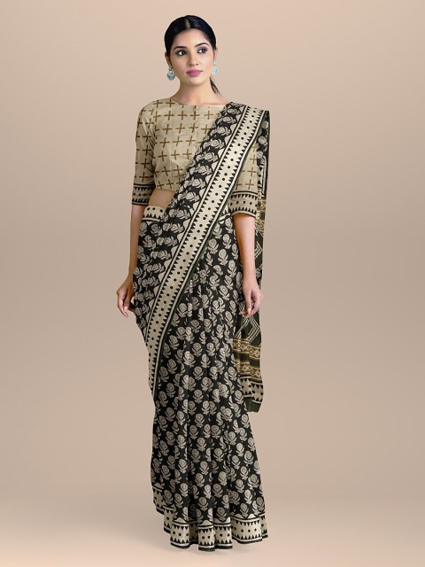 

BharatSthali Black & Beige Pure Cotton Printed Sustainable Saree