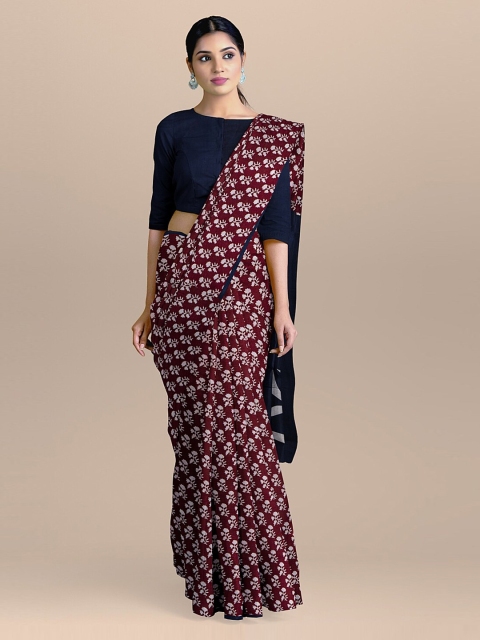 

BharatSthali Maroon & Navy Blue Pure Cotton Printed Saree