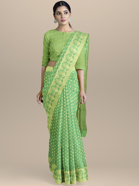 

BharatSthali Green & Gold-Coloured Banarasi Woven Design Saree