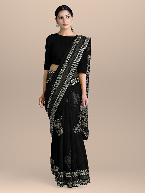 

BharatSthali Black & Green Pure Cotton Printed Handloom Sustainable Saree