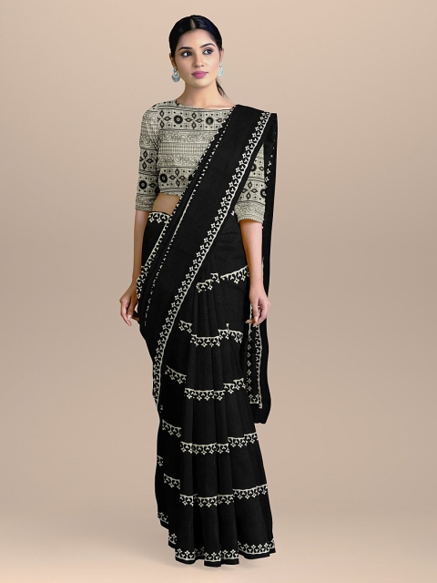 

BharatSthali Black & Grey Pure Cotton Striped Handloom Sustainable Saree
