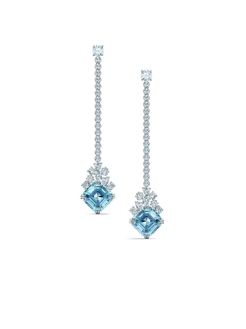 

SWAROVSKI Rhodium-Plated Turquoise Blue Sparkling Linear Pierced Earrings