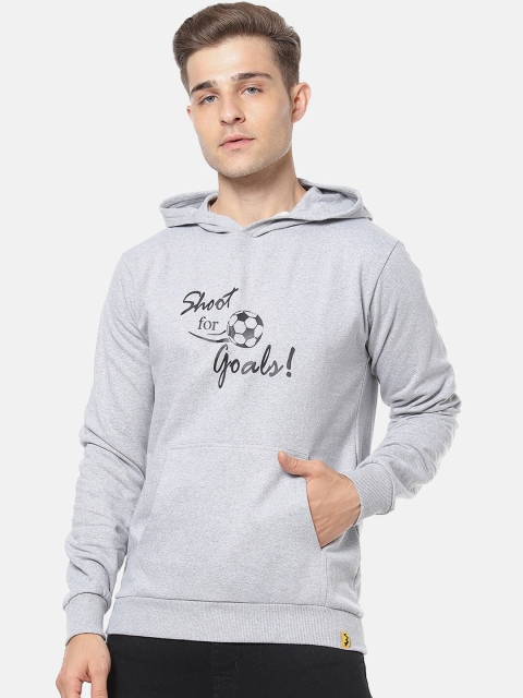 

Campus Sutra Men Grey Printed Hooded Sweatshirt