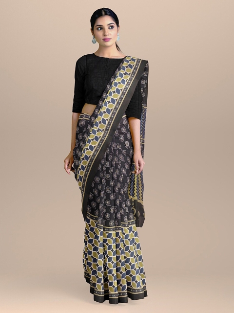 BharatSthali Black & Beige Pure Cotton Printed Sustainable Saree