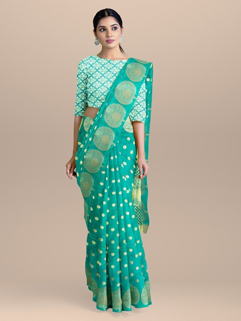 

BharatSthali Sea Green Silk Cotton Woven Design Banarasi Saree