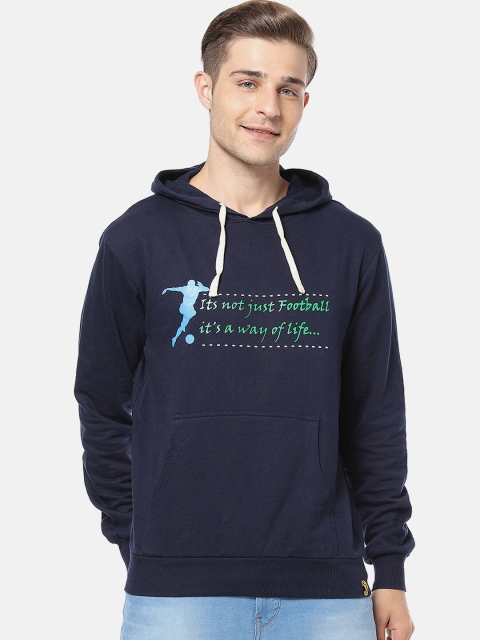 

Campus Sutra Men Navy Blue Printed Hooded Sweatshirt