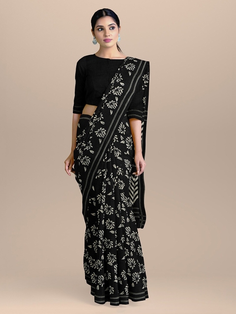 

BharatSthali Black & Grey Pure Cotton Printed Handloom Sustainable Saree