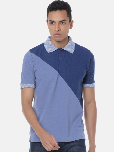 Campus Sutra Men Blue Colourblocked Polo Collar T-shirt